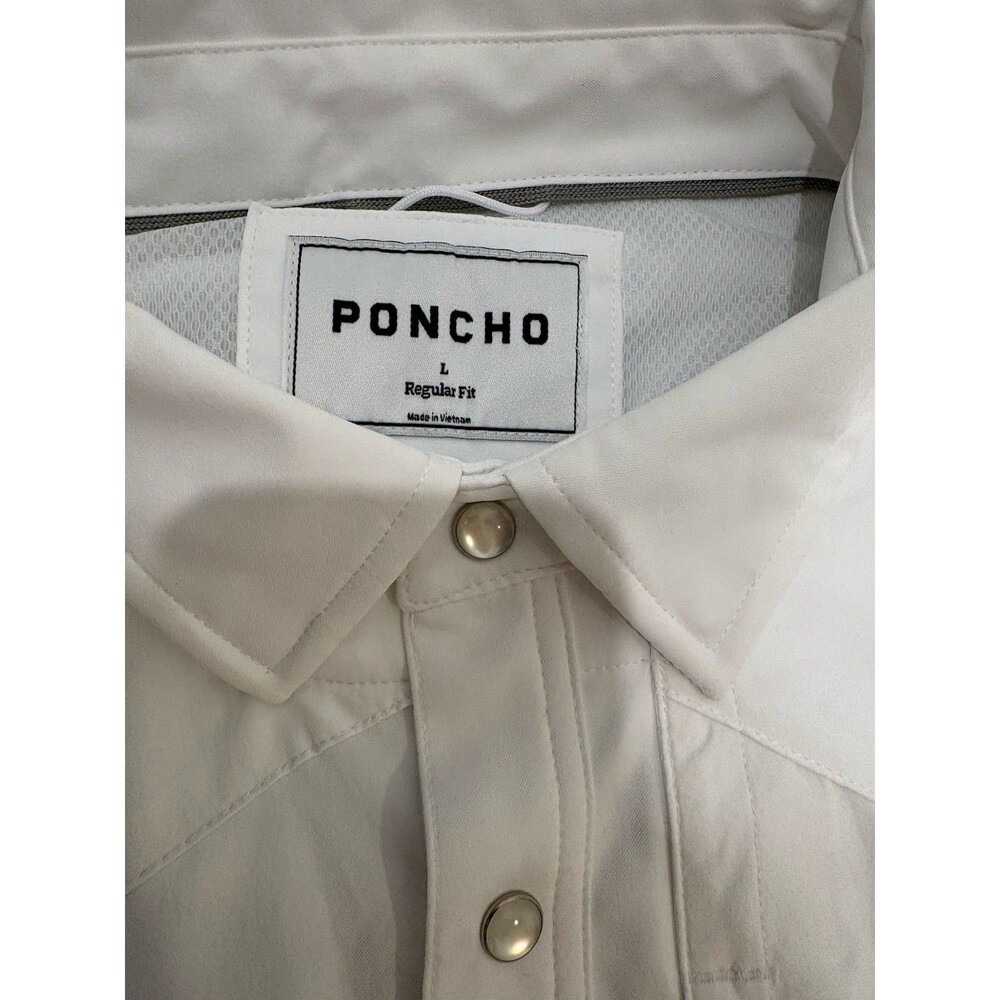 PONCHO White Long Sleeve Pearl Snap Shirt Regular Fit L - Picture 5 of 8